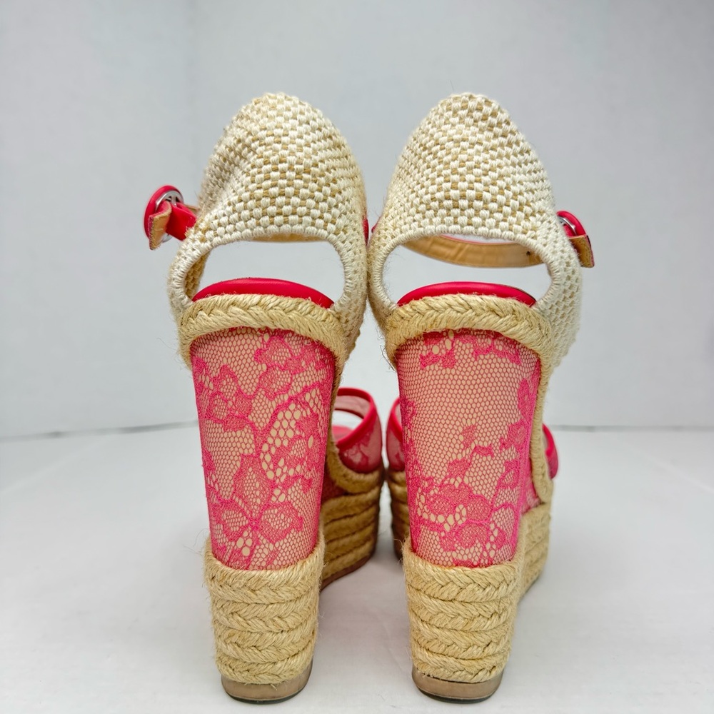 VALENTINO Pink Lace Espadrille Wedges Size 37 - Picture 4 of 7